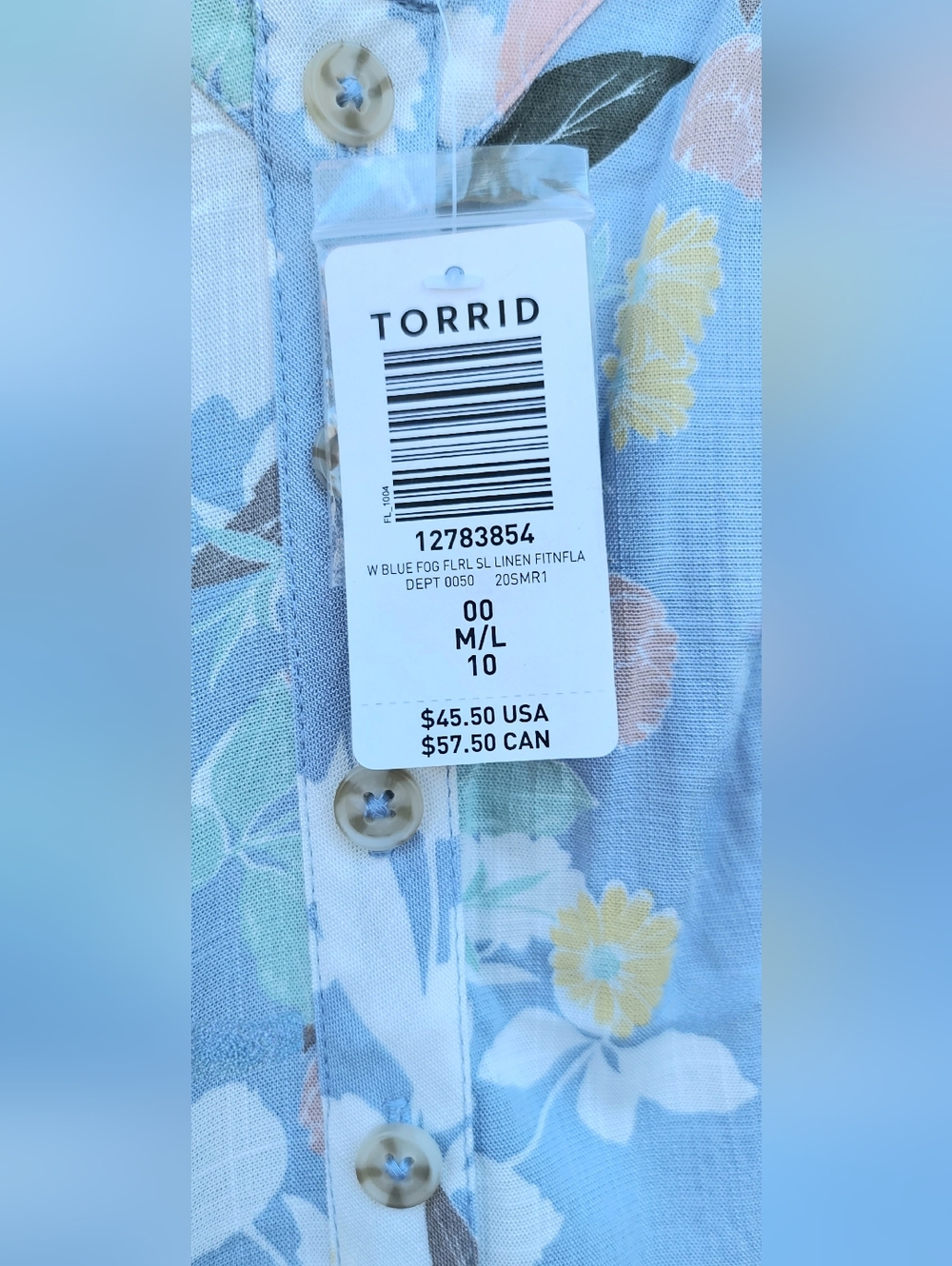 Torrid Blue Fog Floral Button Front Cami Romantic Tank โ Size 00 - M/L - Size 10 - Picture 12 of 17